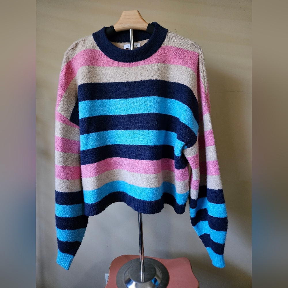 Topshop Multicolor Stripe Balloon Sleeve Pullover Sweater | US 12